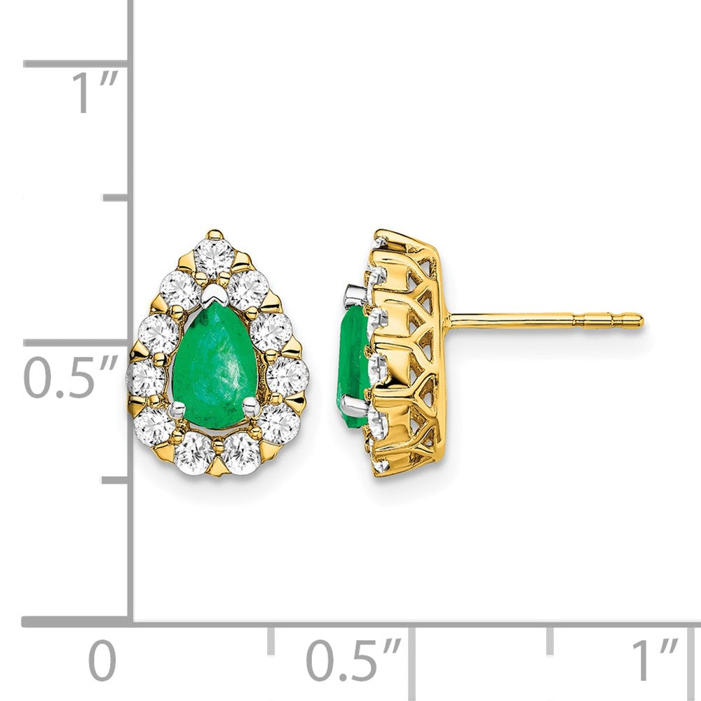14K Gelbgold Ohrringe mit Diamanten und Smaragden im Birnenschliff, Halo-Fassung, mit Ohrstecker-Verschluss, Echtheit garantiert