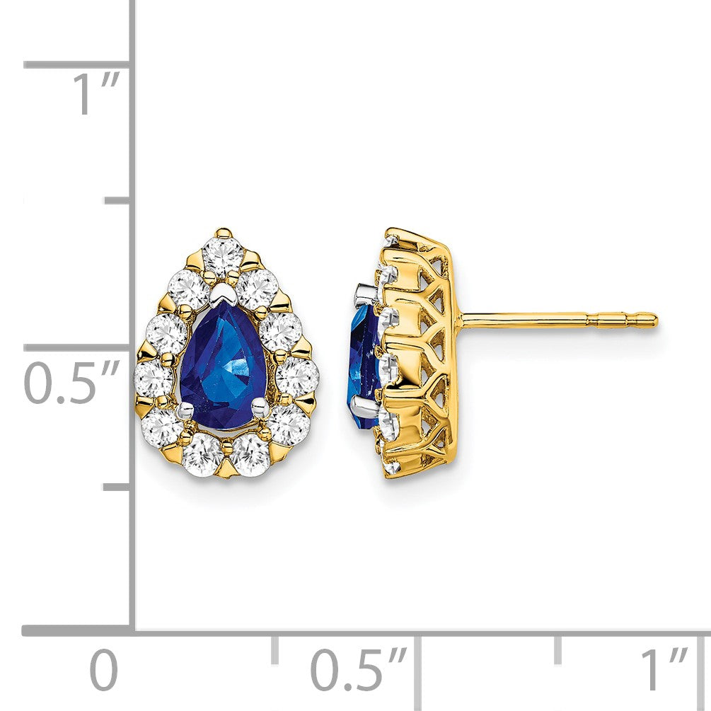 14K Gelbgold Ohrringe mit Diamant-Halo und Saphir im Birnenschliff auf Stecker