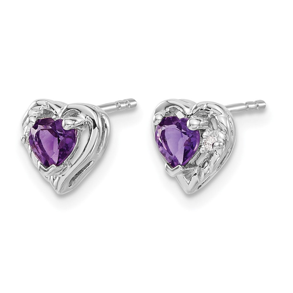14K Weißgold Ohrringe mit Amethyst und echten Diamanten, Herz-Design