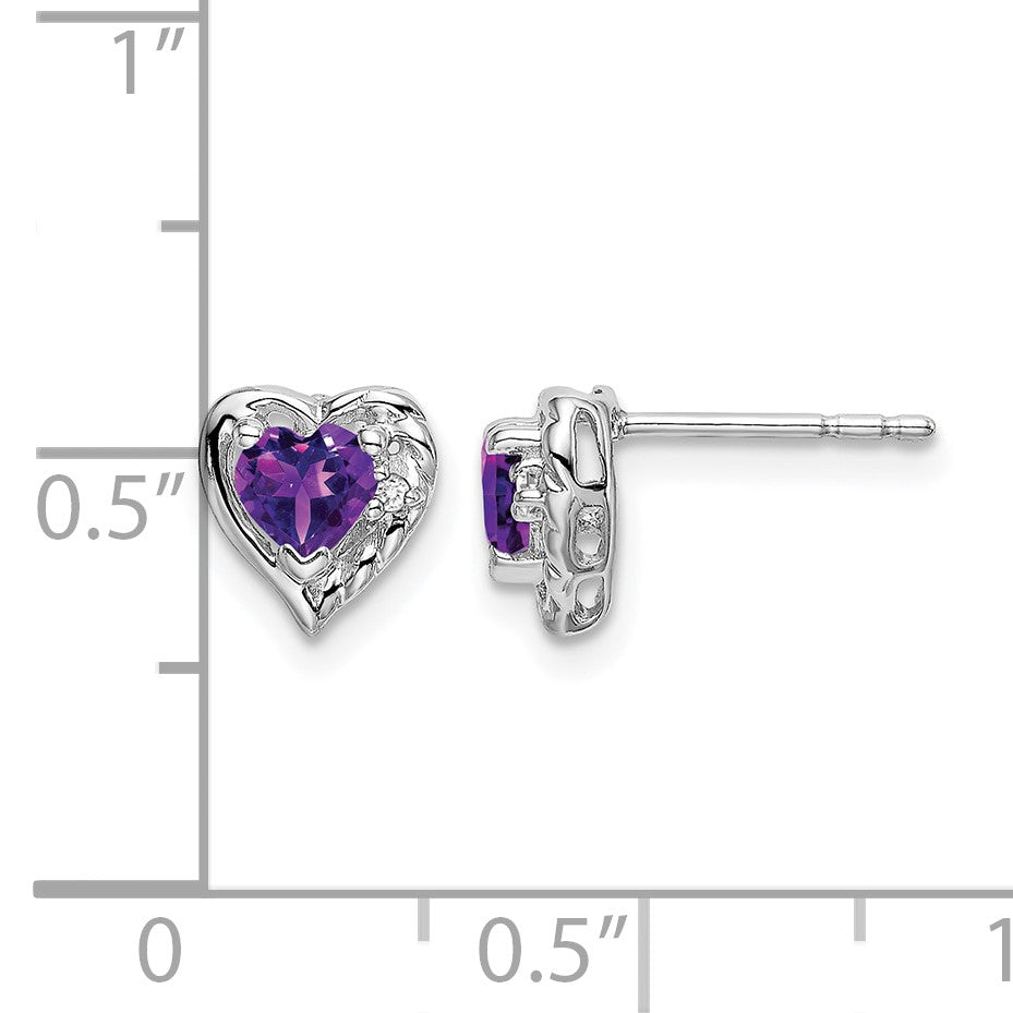 14K Weißgold Ohrringe mit Amethyst und echten Diamanten, Herz-Design