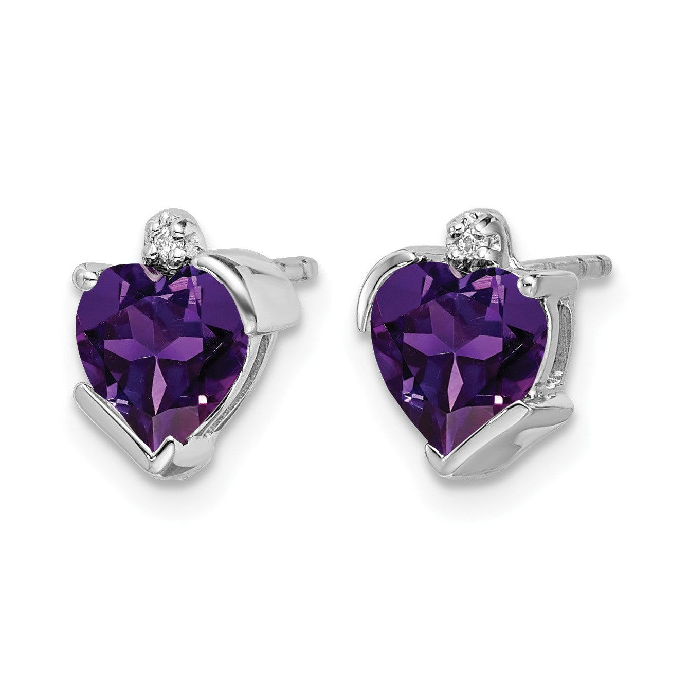 14K Weißgold Ohrringe mit Amethyst und echten Diamanten in Herzform