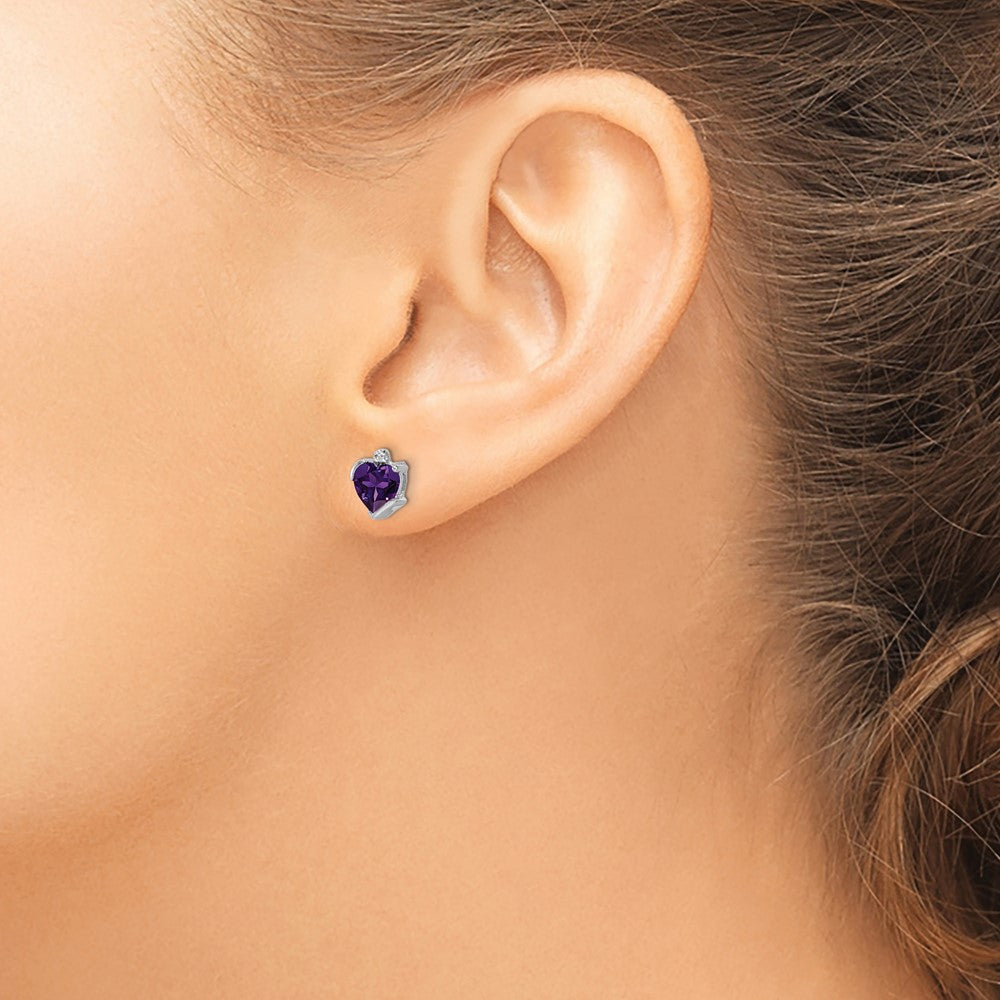 14K Weißgold Ohrringe mit Amethyst und echten Diamanten in Herzform