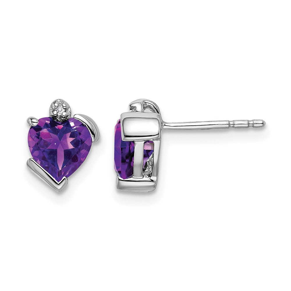 14K Weißgold Ohrringe mit Amethyst und echten Diamanten in Herzform