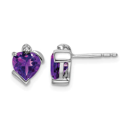 14K Weißgold Ohrringe mit Amethyst und echten Diamanten in Herzform