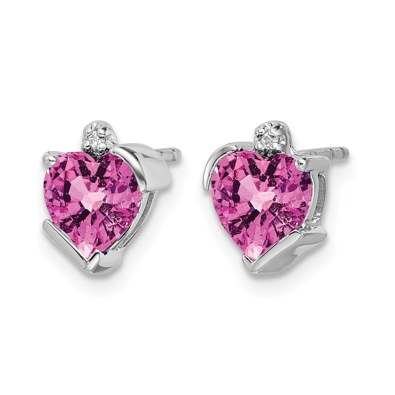 14K Weißgold Herz-Ohrringe mit gezüchtetem pinkem Saphir und echtem Diamant
