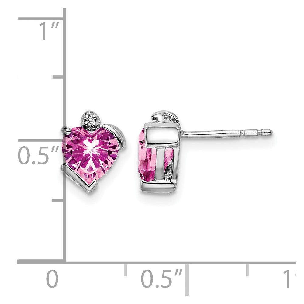 14K Weißgold Herz-Ohrringe mit gezüchtetem pinkem Saphir und echtem Diamant