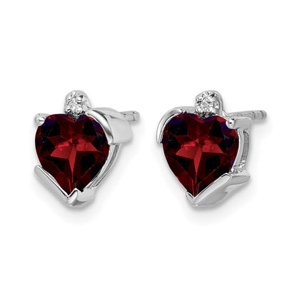 14K Weißgold Ohrringe mit Granat und echten Diamanten in Herzform