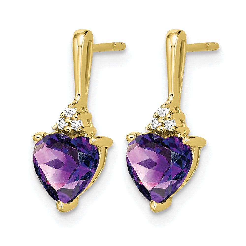 10K Gelbgold Amethyst und Diamant Herz Ohrringe