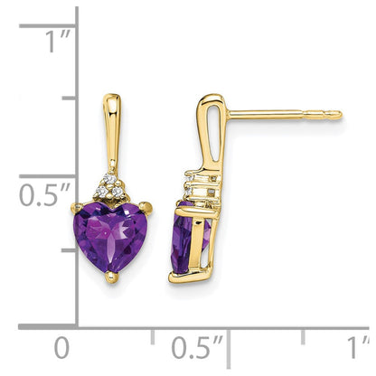 10K Gelbgold Amethyst und Diamant Herz Ohrringe