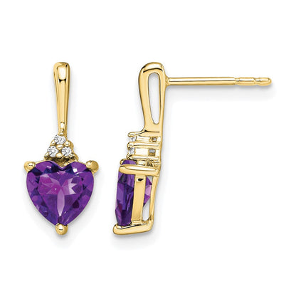 10K Gelbgold Amethyst und Diamant Herz Ohrringe