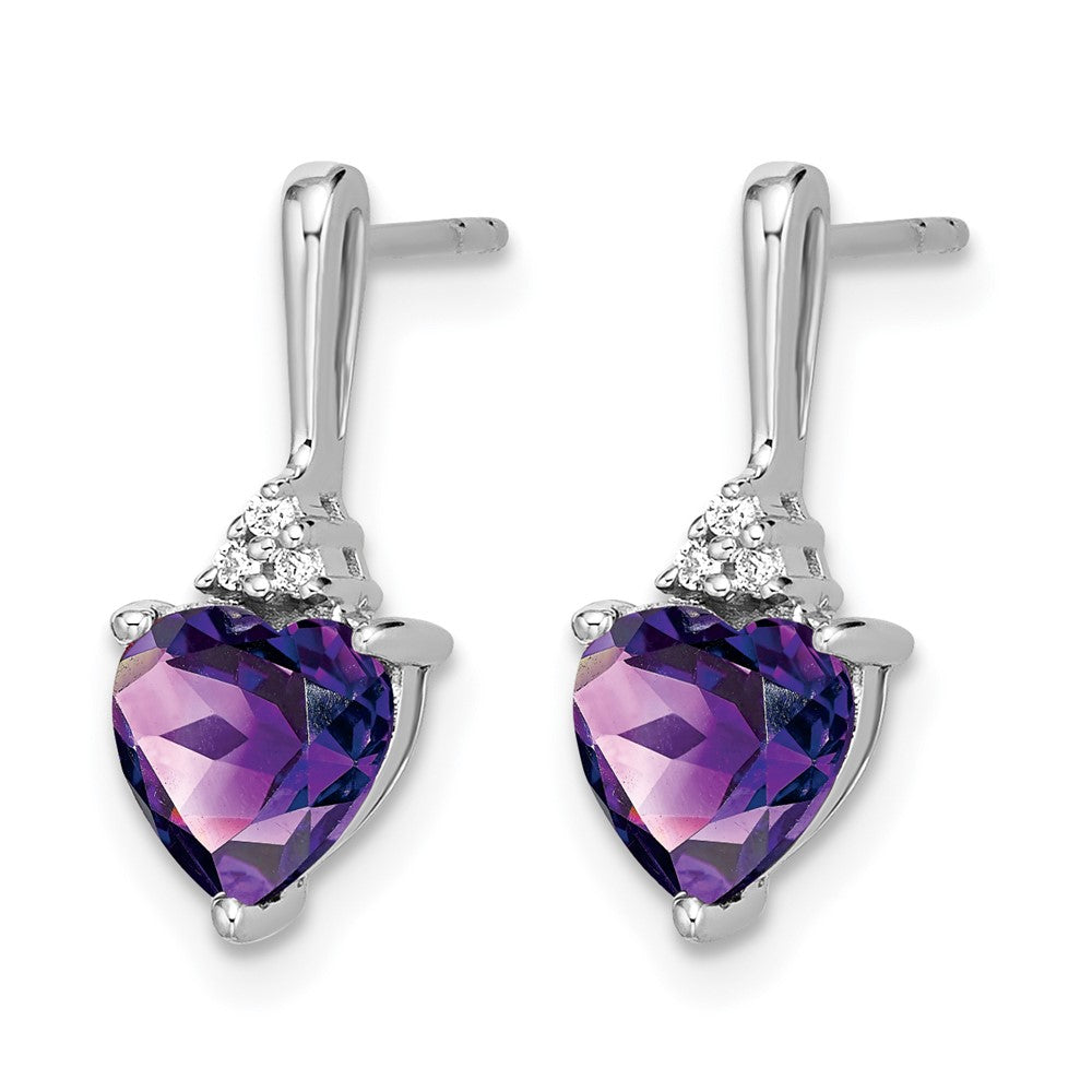 14K Weißgold Ohrringe mit Amethyst und echten Diamanten in Herzform