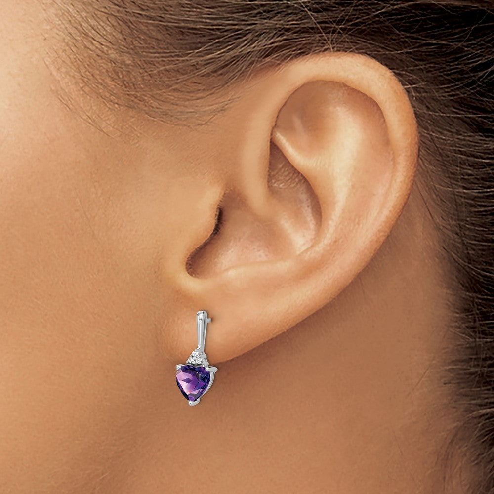 14K Weißgold Ohrringe mit Amethyst und echten Diamanten in Herzform