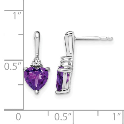 14K Weißgold Ohrringe mit Amethyst und echten Diamanten in Herzform