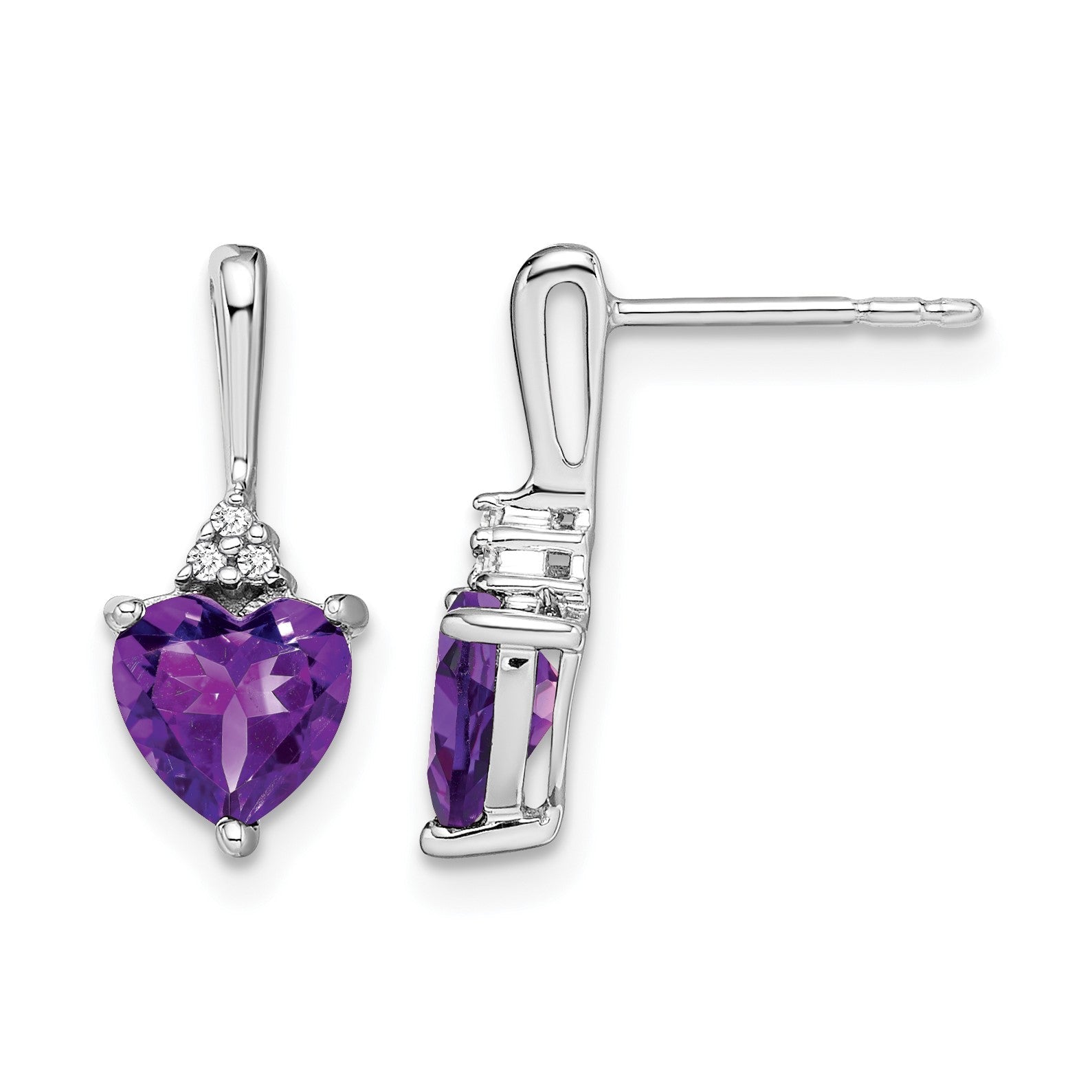 14K Weißgold Ohrringe mit Amethyst und echten Diamanten in Herzform