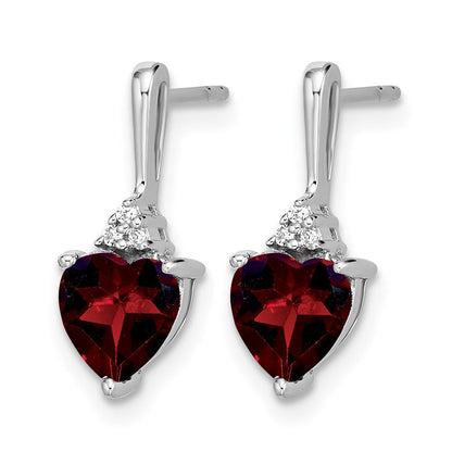 10K Weißgold Granat und Diamant Herz Ohrringe