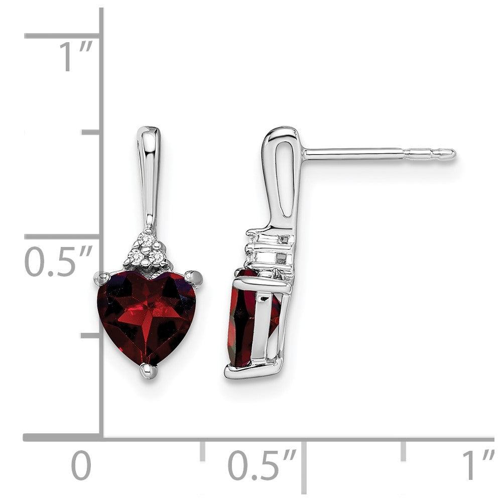 10K Weißgold Granat und Diamant Herz Ohrringe