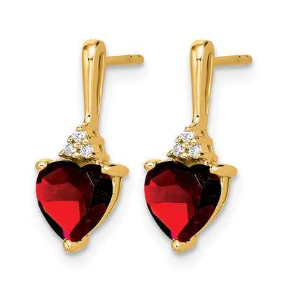 10K Gelbgold Granat und Diamant Herz Ohrringe