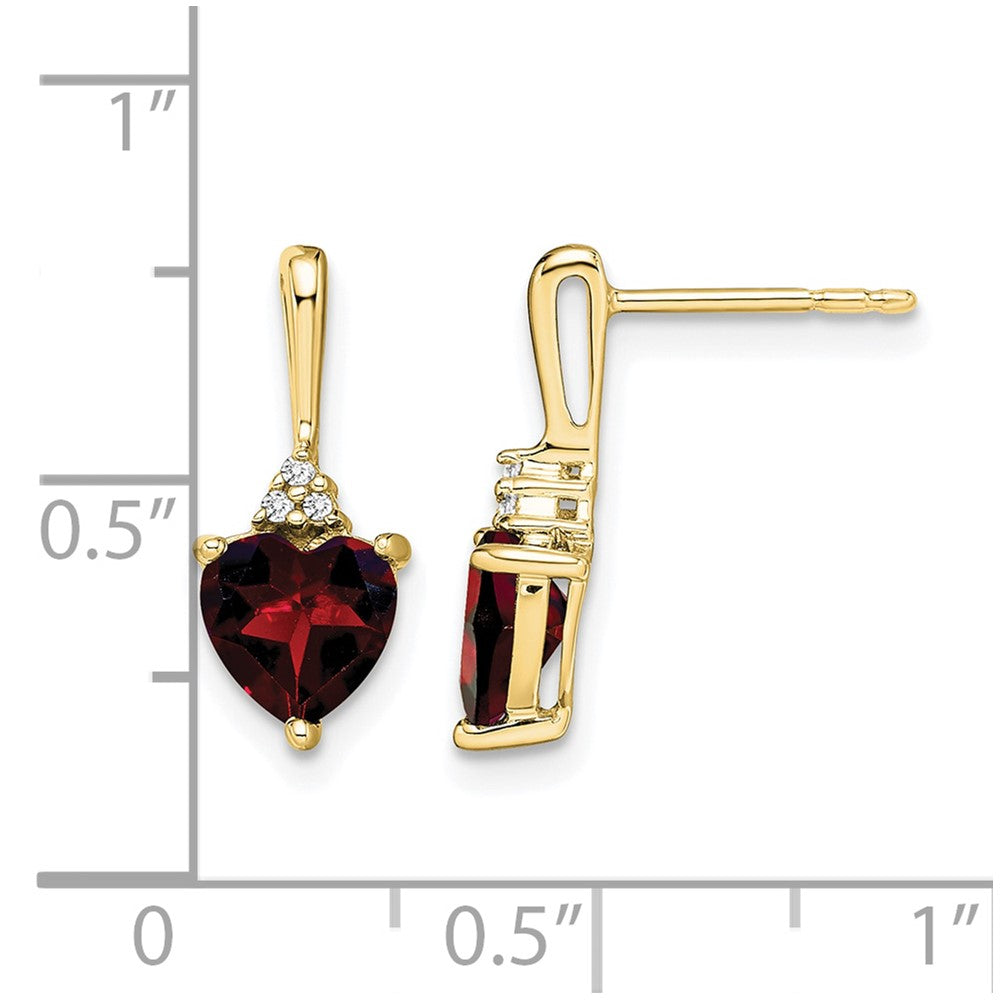 10K Gelbgold Granat und Diamant Herz Ohrringe