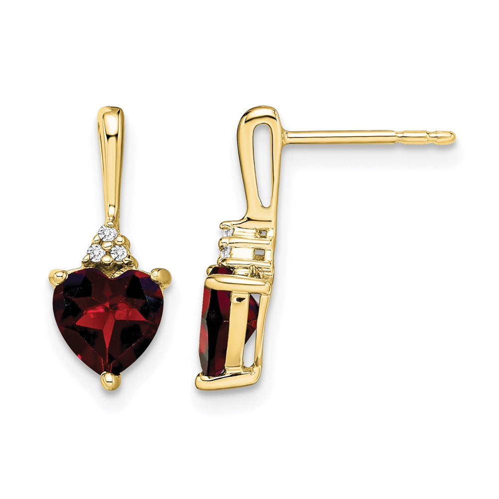 10K Gelbgold Granat und Diamant Herz Ohrringe