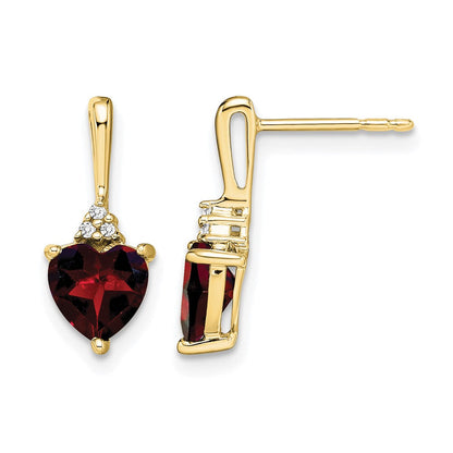 10K Gelbgold Granat und Diamant Herz Ohrringe