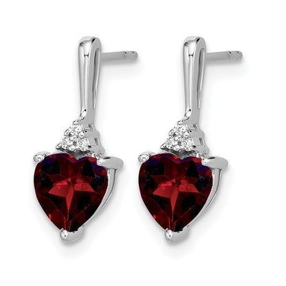 14K Weißgold Ohrringe mit Granat und echtem Diamant in Herzform