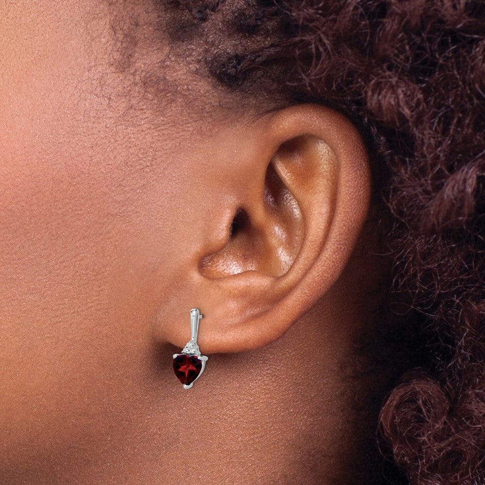 14K Weißgold Ohrringe mit Granat und echtem Diamant in Herzform