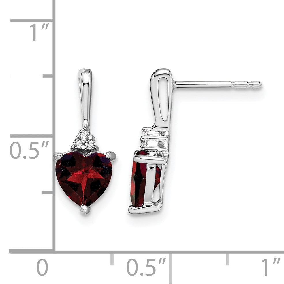 14K Weißgold Ohrringe mit Granat und echtem Diamant in Herzform