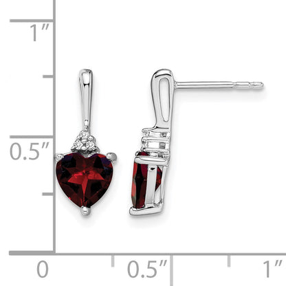 14K Weißgold Ohrringe mit Granat und echtem Diamant in Herzform
