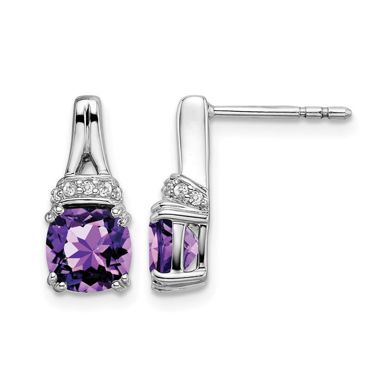 14K Weißgold Ohrringe mit Amethyst und echten Diamanten