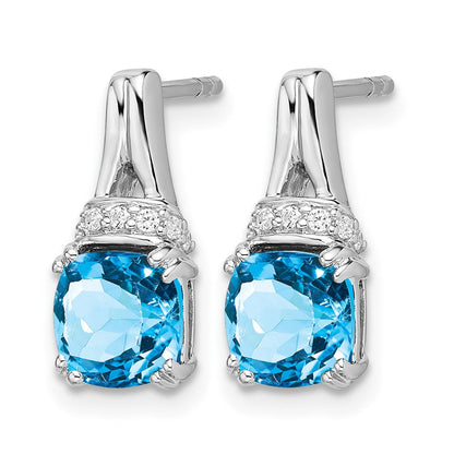 14K Weißgold Ohrringe mit Blauem Topas und echten Diamanten