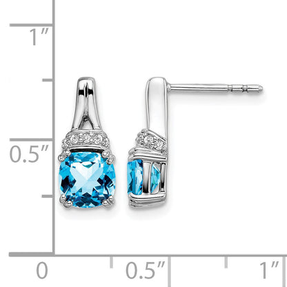 14K Weißgold Ohrringe mit Blauem Topas und echten Diamanten