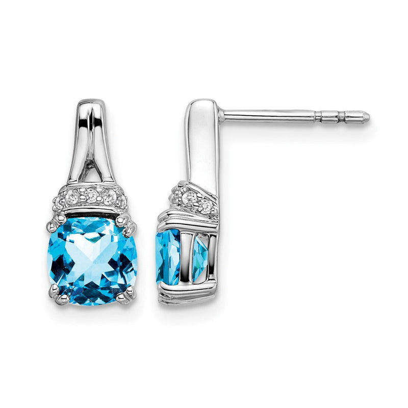 14K Weißgold Ohrringe mit Blauem Topas und echten Diamanten