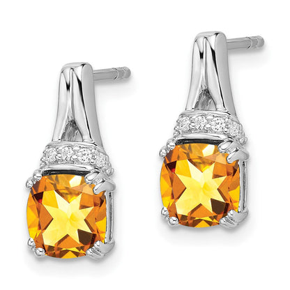 14K Weißgold Ohrringe mit Citrin und echten Diamanten