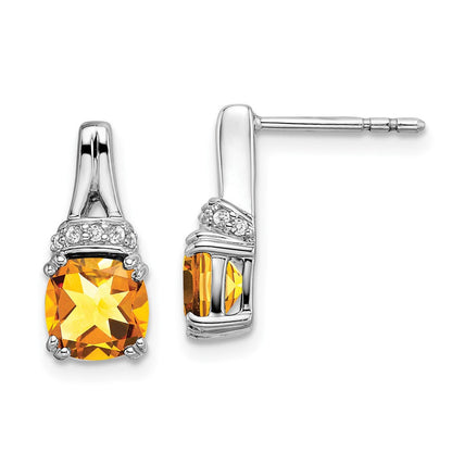 14K Weißgold Ohrringe mit Citrin und echten Diamanten