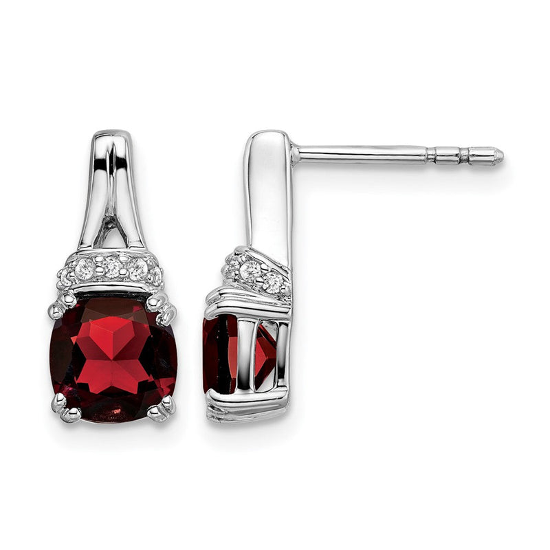 14K Weißgold Ohrringe mit Granat und echten Diamanten