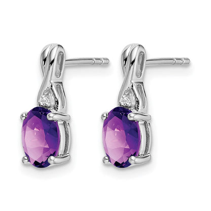 14K Weißgold Ohrringe mit ovalem Amethyst und echten Diamanten