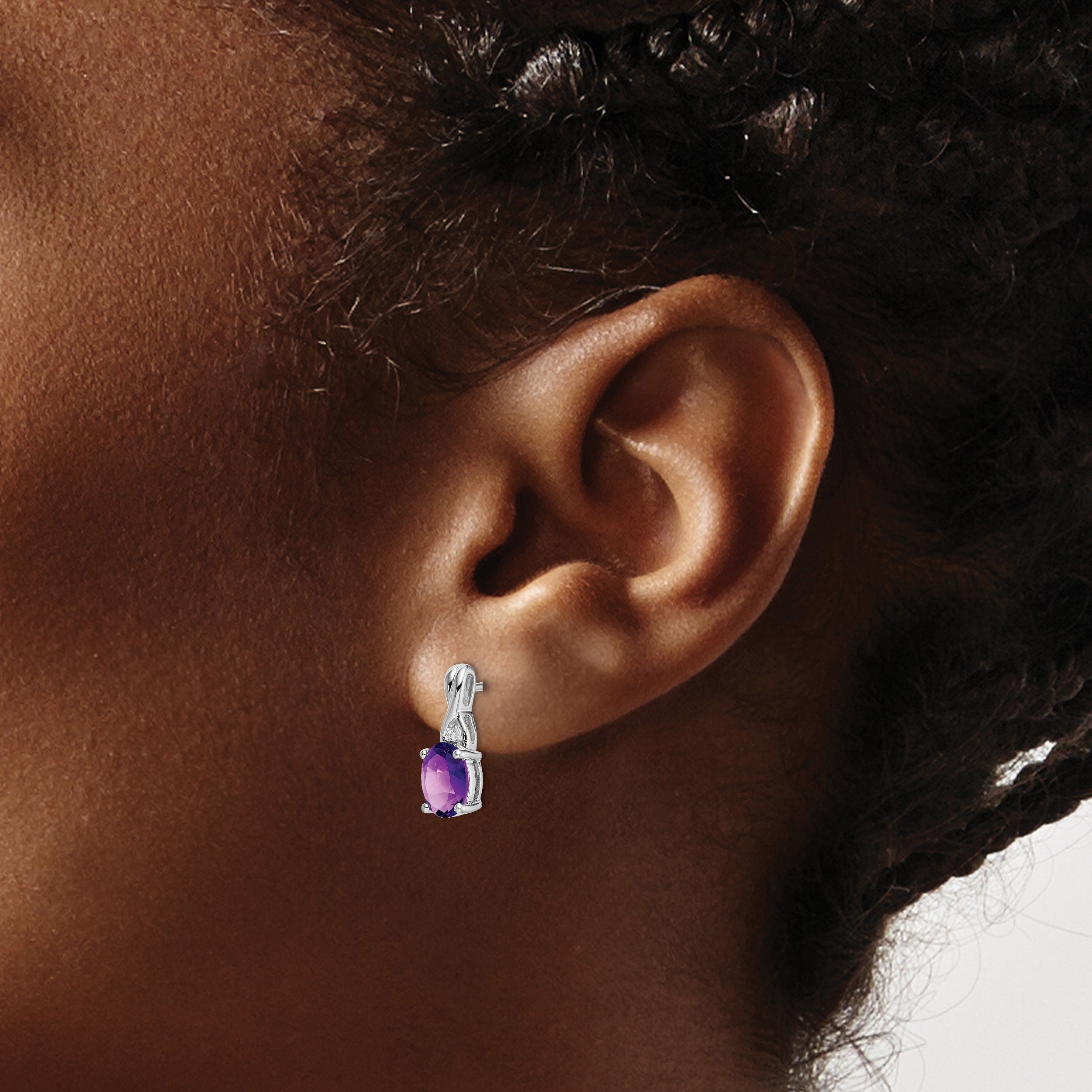 14K Weißgold Ohrringe mit ovalem Amethyst und echten Diamanten