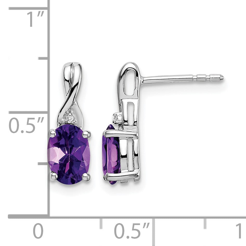 14K Weißgold Ohrringe mit ovalem Amethyst und echten Diamanten