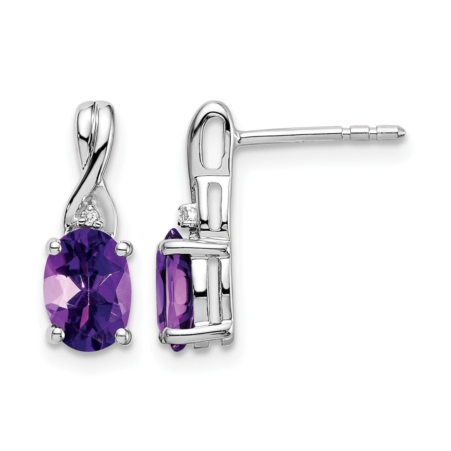 14K Weißgold Ohrringe mit ovalem Amethyst und echten Diamanten