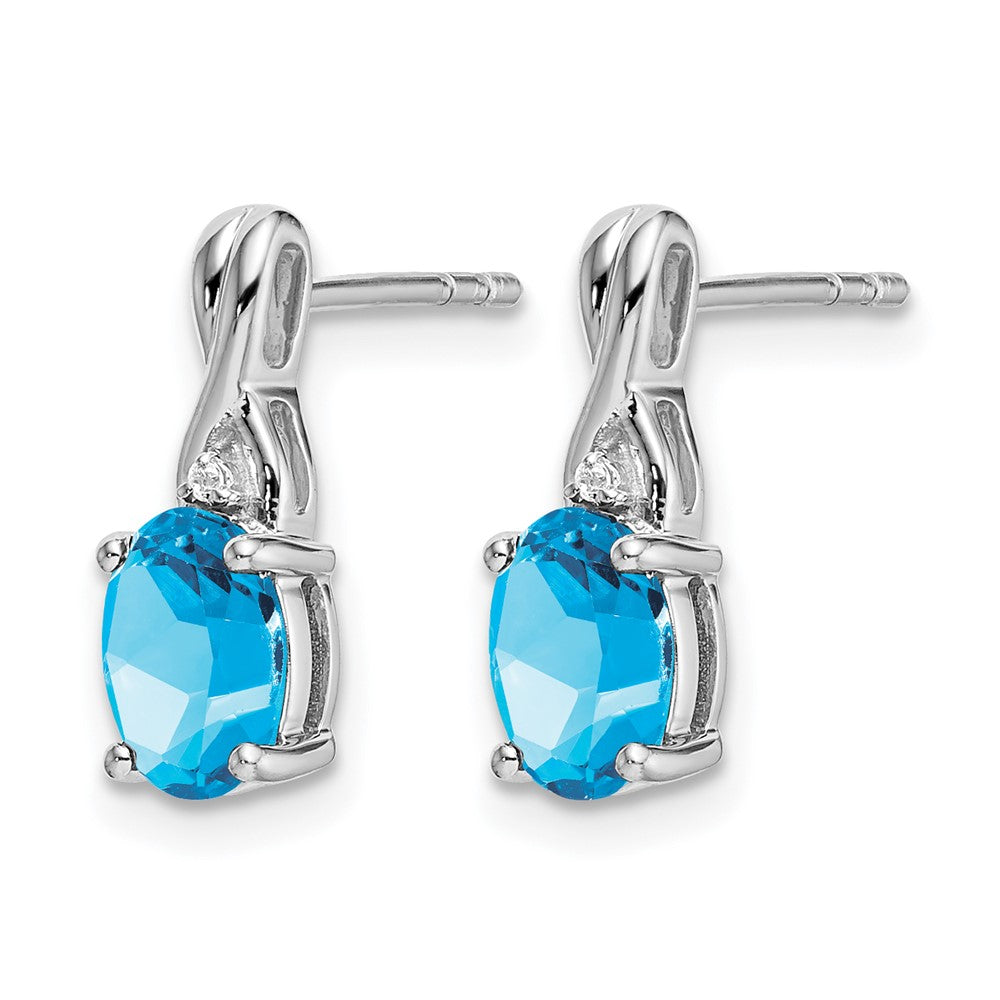 14K Weißgold Ohrringe mit ovalem blauem Topas und echten Diamanten