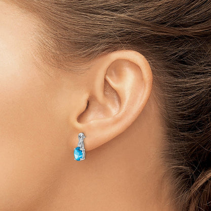 14K Weißgold Ohrringe mit ovalem blauem Topas und echten Diamanten