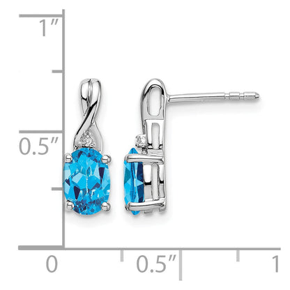 14K Weißgold Ohrringe mit ovalem blauem Topas und echten Diamanten
