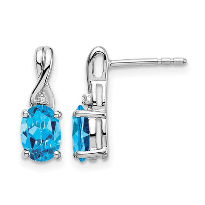 14K Weißgold Ohrringe mit ovalem blauem Topas und echten Diamanten