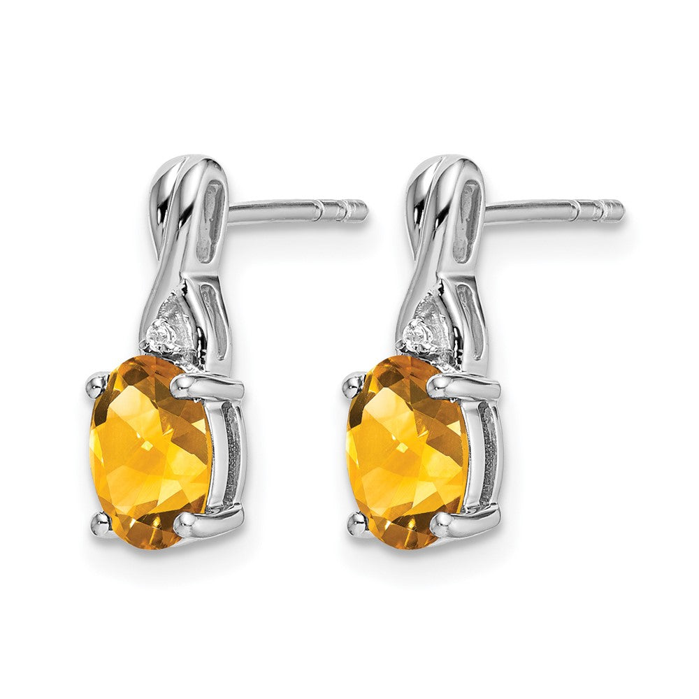 14K Weißgold Ohrringe mit ovalem Citrin und echten Diamanten