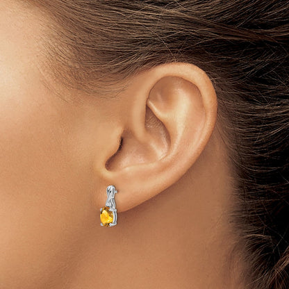 14K Weißgold Ohrringe mit ovalem Citrin und echten Diamanten