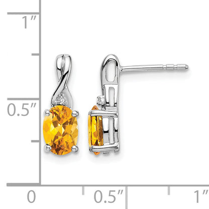 14K Weißgold Ohrringe mit ovalem Citrin und echten Diamanten