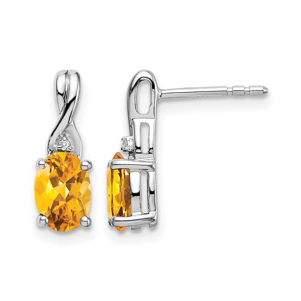 14K Weißgold Ohrringe mit ovalem Citrin und echten Diamanten