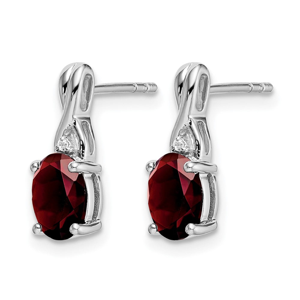 14K Weißgold Ohrringe mit ovalem Granat und echten Diamanten