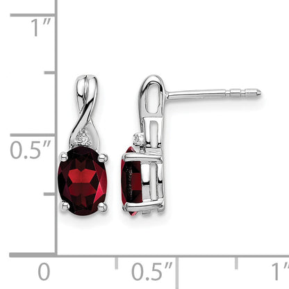 14K Weißgold Ohrringe mit ovalem Granat und echten Diamanten