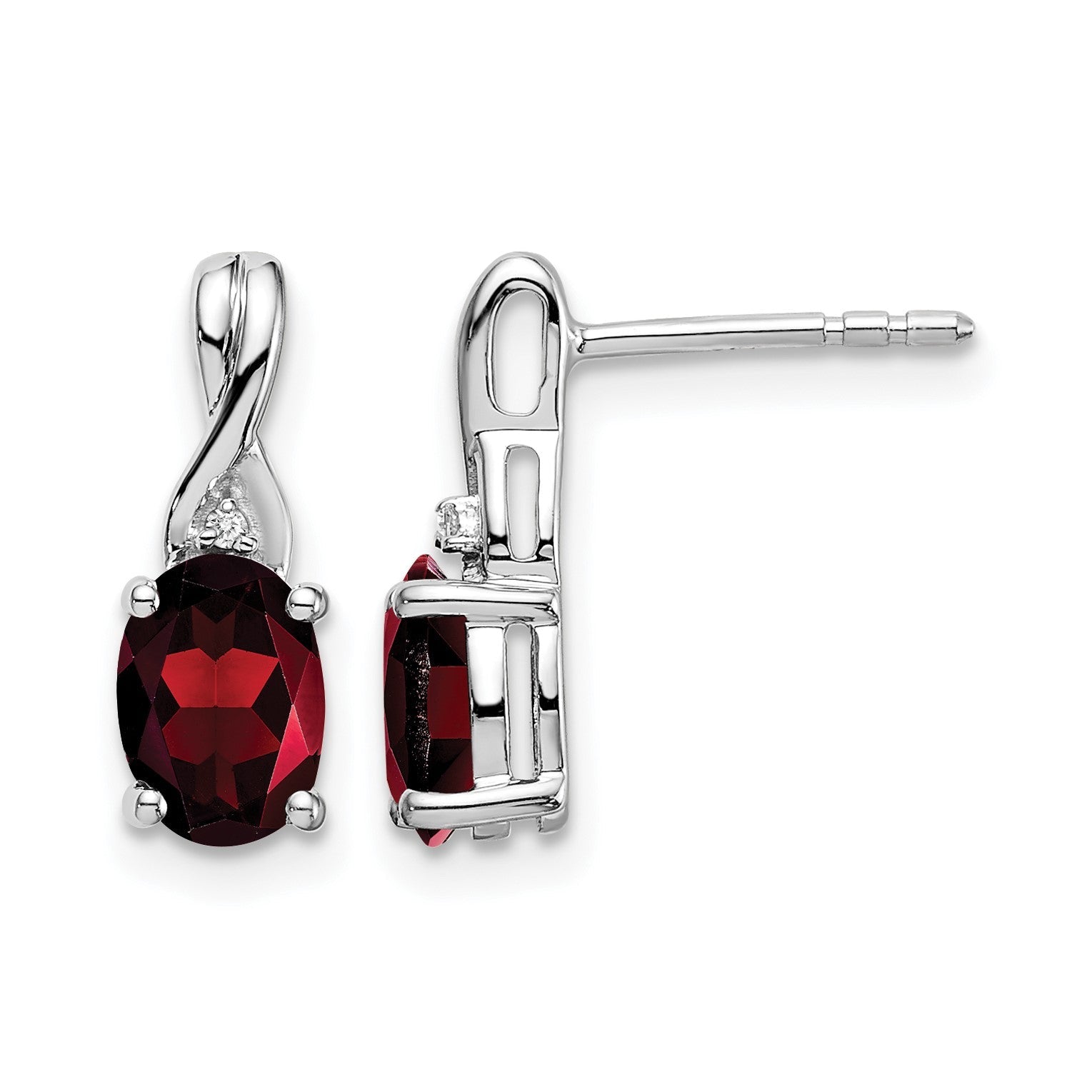 14K Weißgold Ohrringe mit ovalem Granat und echten Diamanten